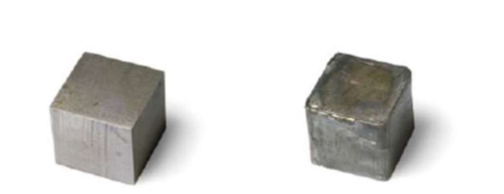 The world of Pipeline In-Situ Machining & Modification 20 mm mild steel cut with the Hydro Jet left and laser jet right