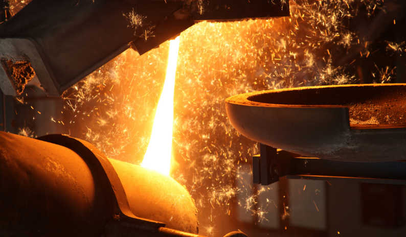Steel production facilities with blast furnaces and rolling mills